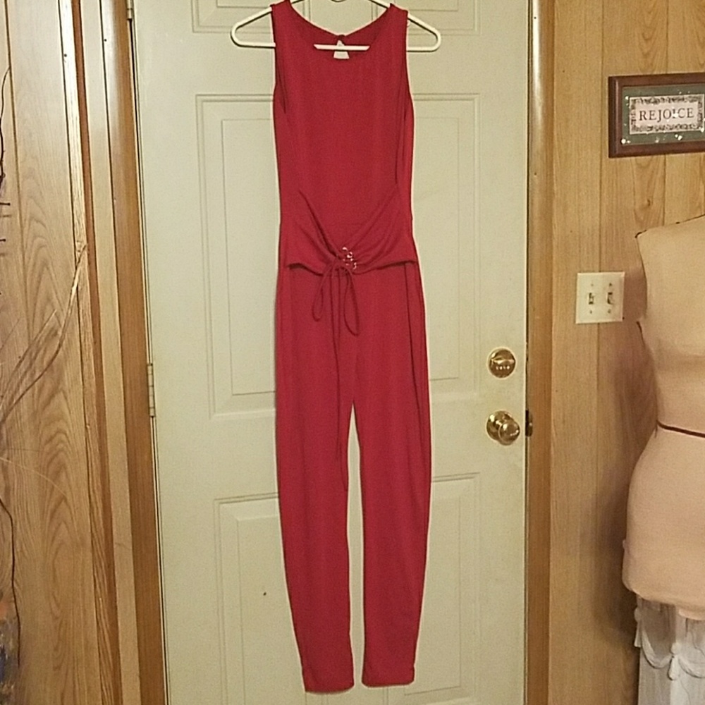 Red Lace Up Jumpsuit